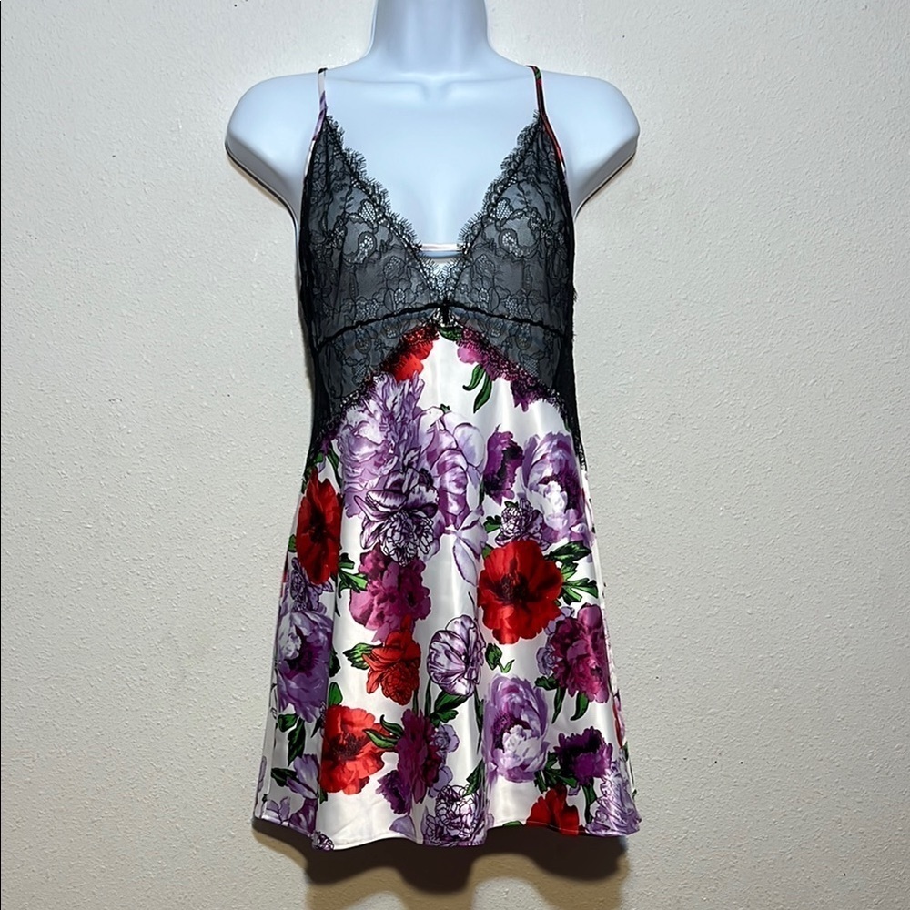 Victoria's Secret Floral Lace Chemise - Black and Multicolor